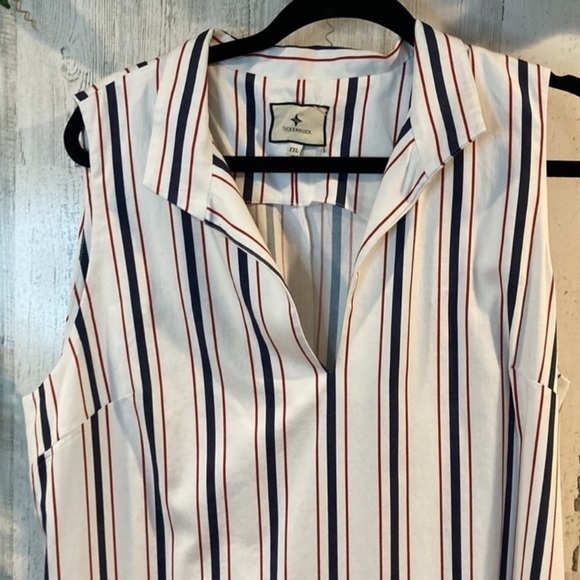 Tuckernuck white Navy and‎ Red Stripe Clifton Dress size XS midi collared - Picture 6 of 16